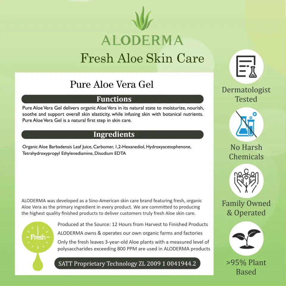 Aloderma 99% Organic Aloe Vera Gel for Face Made within 12 Hours of Harvest - Natural Hydrating Pure Aloe Vera Gel for Soothing Skincare - Moisturizing Aloe Gel for Skin, Face, & Sensitive Skin, 4oz 1 - DivineLuxes