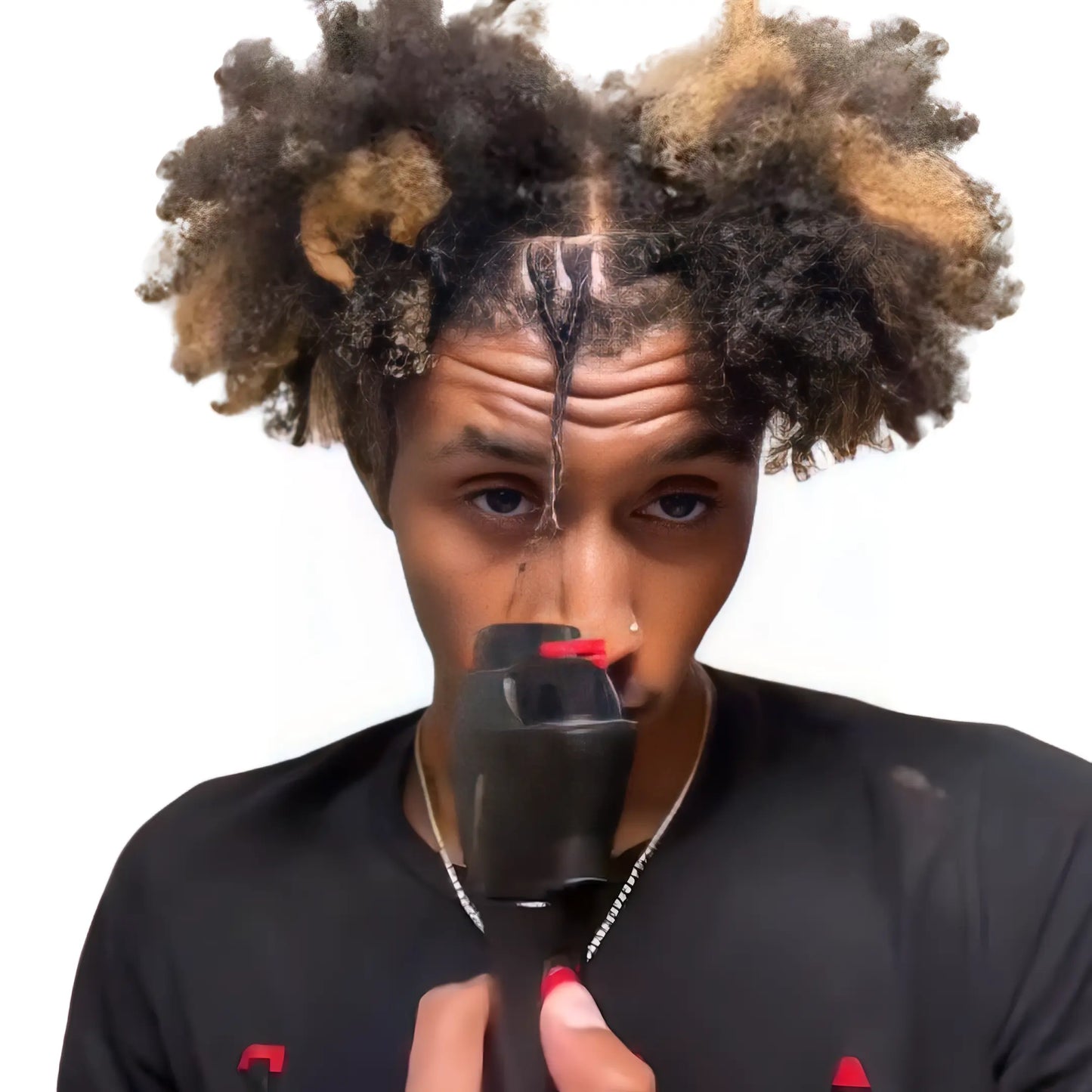 Man with a curly hair using Loc'd hair braider