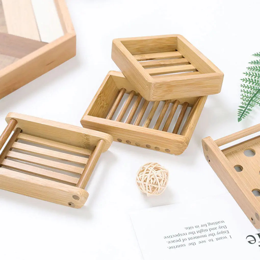 3 different Wooden Bamboo Soap Dish Variations of plate soap styles