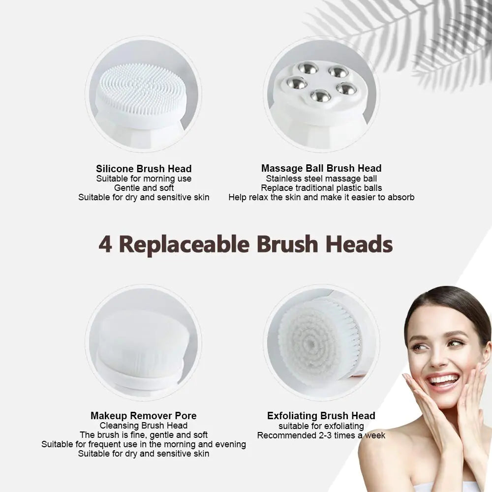 4 replaceable Brush Heads_Silicone Brush Head_Massages Ball Brush Head_ Makeup remover Pore_ exfoliating brush head