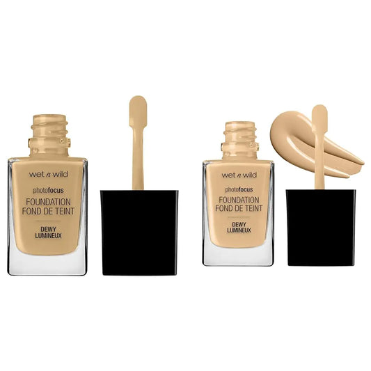wet n wild Photo Focus Dewy Foundation Cream Beige & Buff Bisque Liquid Makeup Bundle Foundation + Makeup, Buff Bisque - DivineLuxes