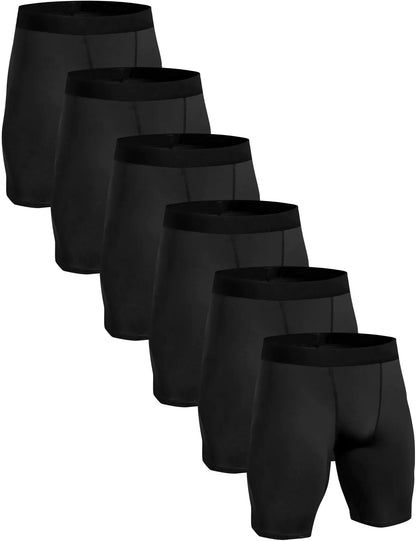 6 Compression Shorts Men Performance Sports Workout Athletic Running Underwear Shorts Spandex 6 Pack Black Small - DivineLuxes