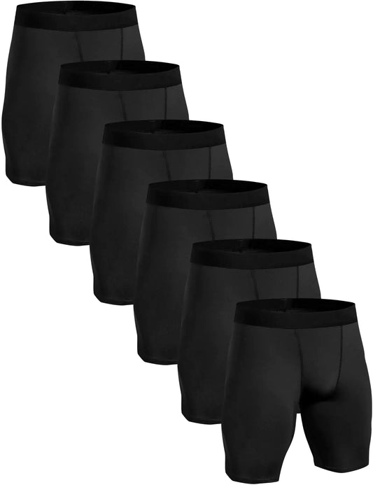 6 Compression Shorts Men Performance Sports Workout Athletic Running Underwear Shorts Spandex 6 Pack Black Small - DivineLuxes