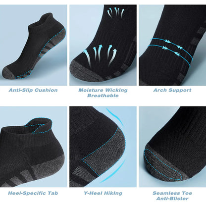 Airacker Ankle Athletic Running Socks Cushioned Breathable Low Cut Sports Tab Socks for Men and Women (6 Pairs) 9-12 Cotton Black - DivineLuxes