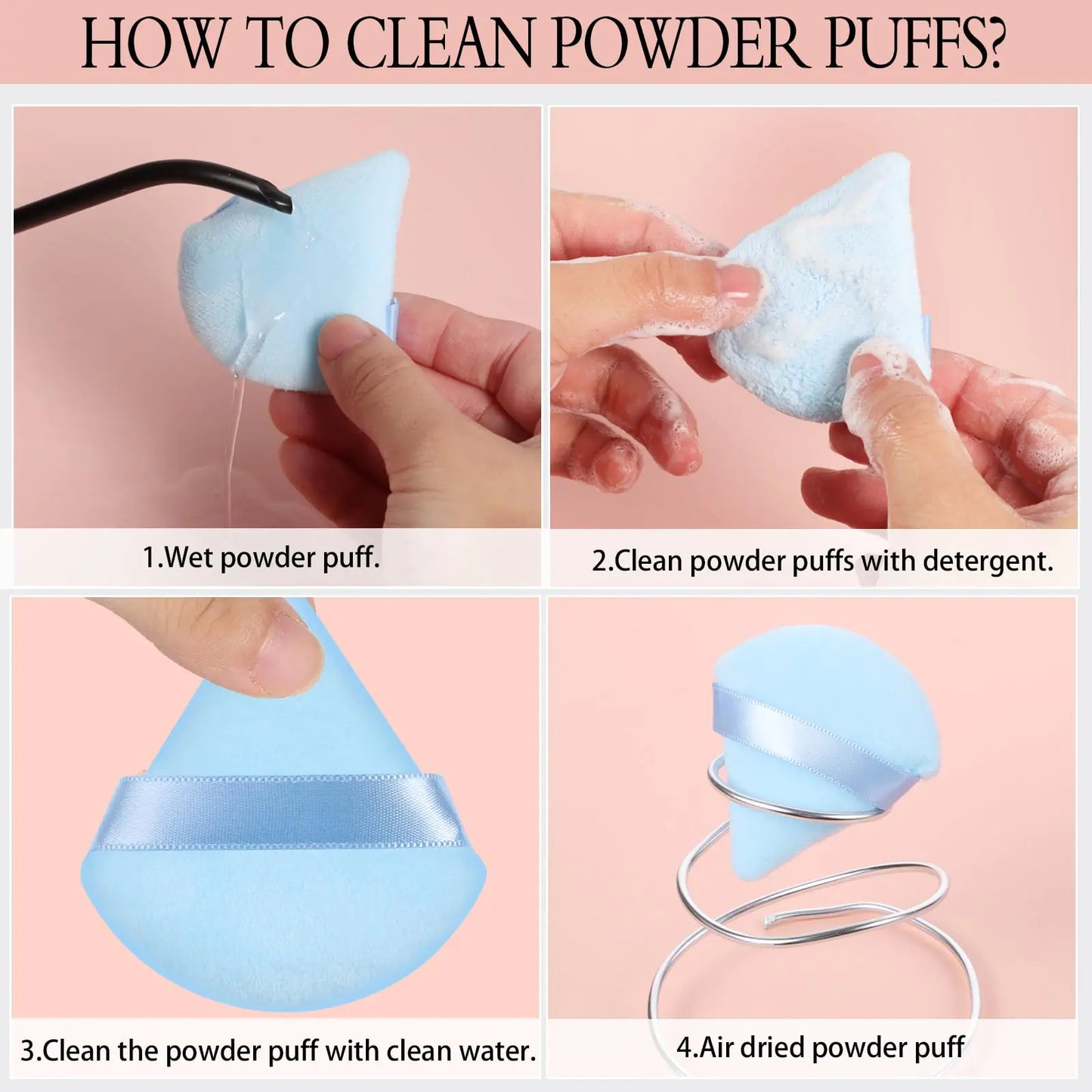 Pimoys 6 Pieces Powder Puff Face Soft Triangle Makeup Puff for Loose Powder Setting Powder, Velour Makeup Blender Sponge Set Beauty Makeup Tool, Blue - DivineLuxes