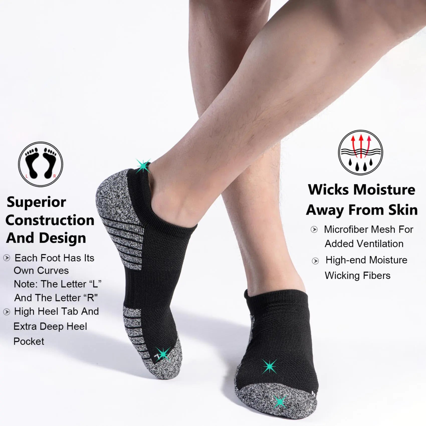No Show Sports Compression Socks for Men and Women Circulation 4/8 Pack Large Black(4) & Grey(4) - DivineLuxes