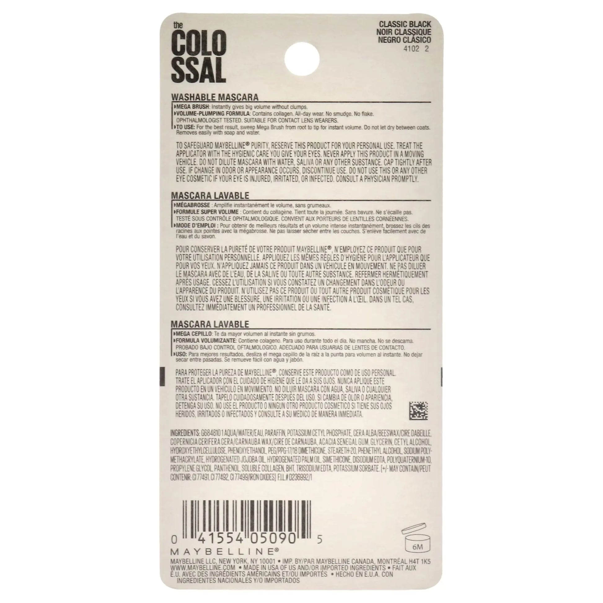 Bacl details of Maybelline Volum' Express Colossal Washable Mascara Makeup, Classic Black Mascara,  0.31 Fl Oz (Pack of 1) - DivineLuxes