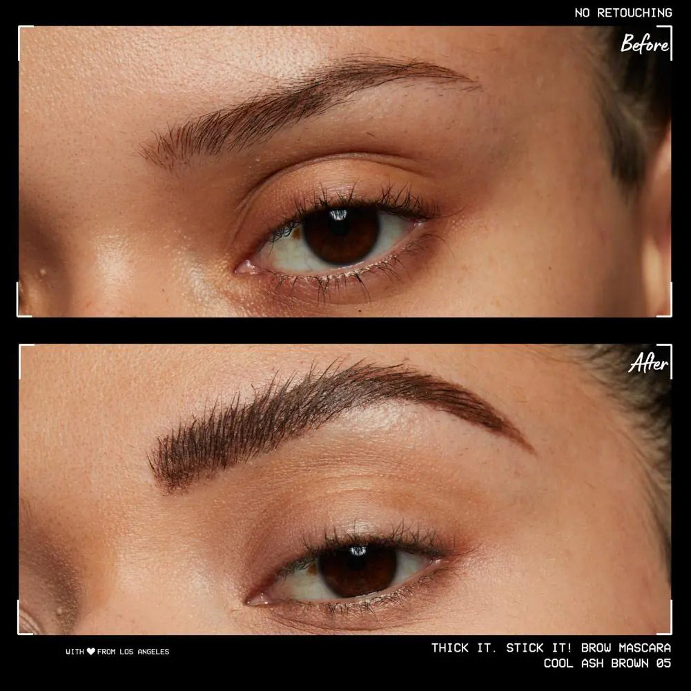 Before and After of Applying NYX PROFESSIONAL MAKEUP Thick It Stick It Thickening Brow Mascara