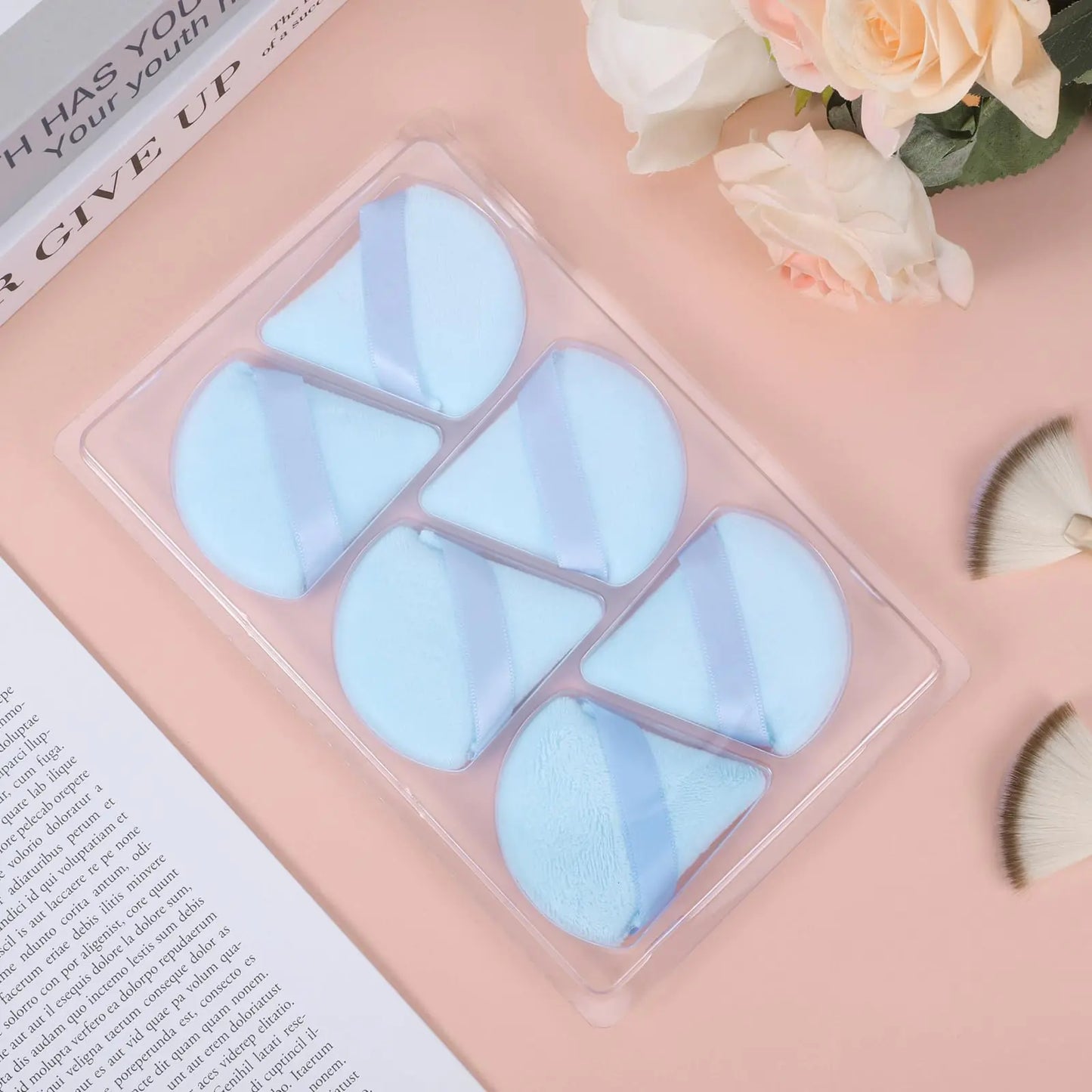 Pimoys 6 Pieces Powder Puff Face Soft Triangle Makeup Puff for Loose Powder Setting Powder, Velour Makeup Blender Sponge Set Beauty Makeup Tool, Blue - DivineLuxes