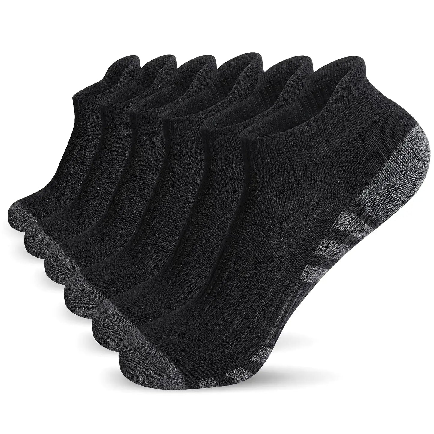 Airacker Ankle Athletic Running Socks Cushioned Breathable Low Cut Sports Tab Socks for Men and Women (6 Pairs) 9-12 Cotton Black - DivineLuxes