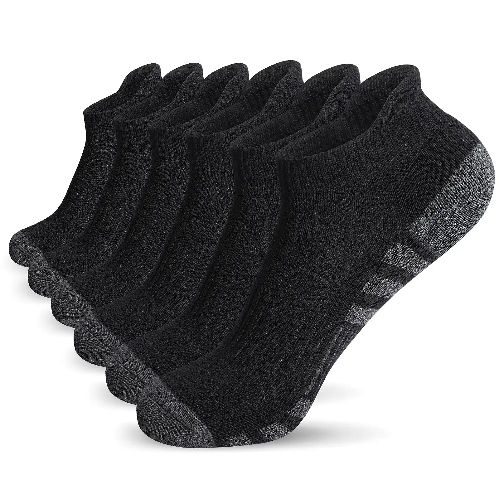Airacker Ankle Athletic Running Socks Cushioned Breathable Low Cut Sports Tab Socks for Men and Women (6 Pairs) 9-12 Cotton Black - DivineLuxes