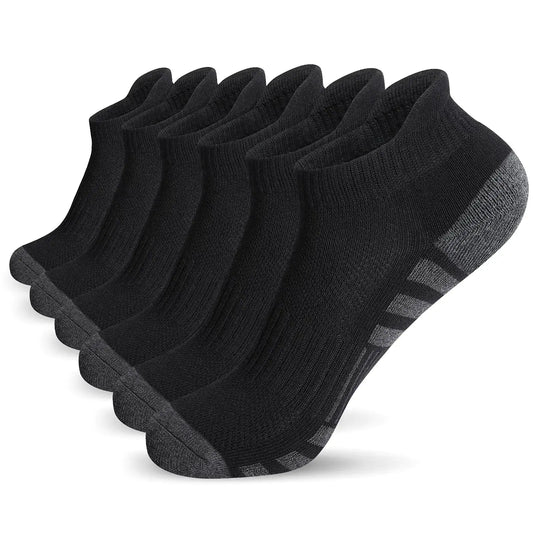 Airacker Ankle Athletic Running Socks Cushioned Breathable Low Cut Sports Tab Socks for Men and Women (6 Pairs) 9-12 Cotton Black - DivineLuxes