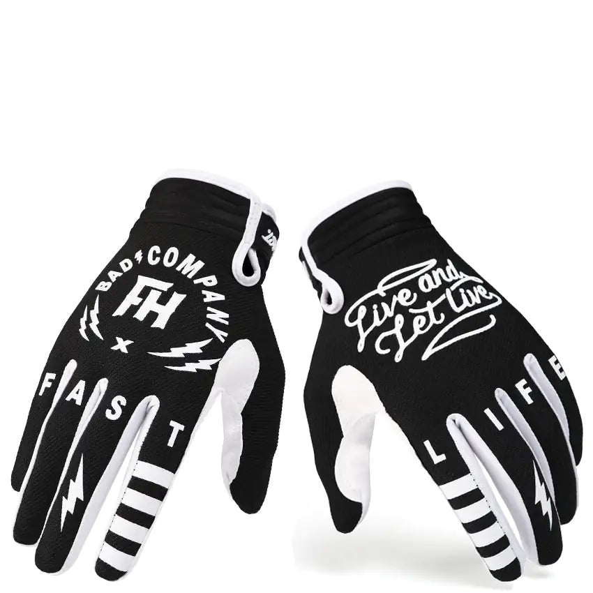 Black and White palm " Bad Company v Fast" and " Live and Let Live Life" Outdoor Sports Full Finger Gloves 