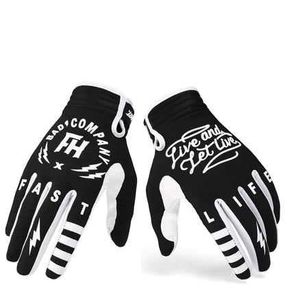 Black and White palm " Bad Company v Fast" and " Live and Let Live Life" Outdoor Sports Full Finger Gloves 