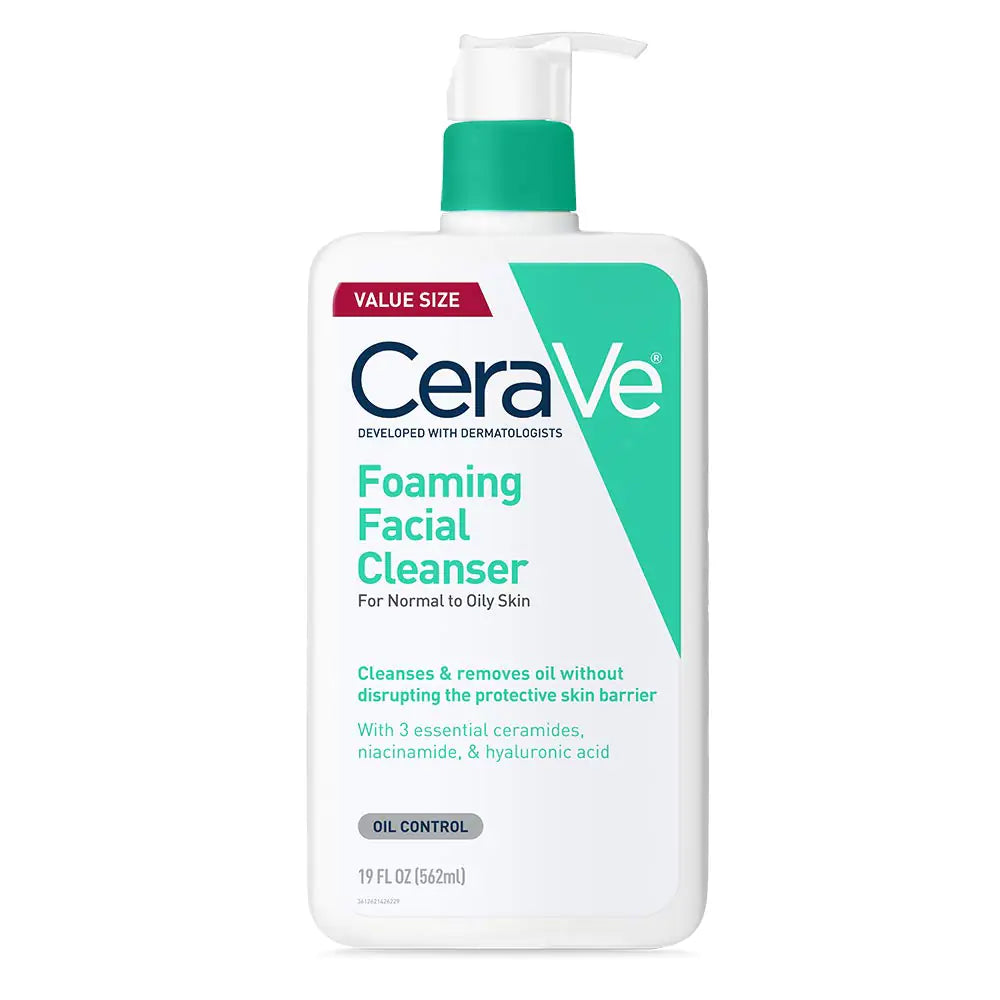 CeraVe Foaming Facial Cleanser | Daily Face Wash for Oily Skin | Hyaluronic Acid + Ceramides + Niacinamide| Fragrance Free & Paraben Free | Non Drying Oil Control Face Wash | 19 Fluid Ounce 19 Fl Oz (Pack of 1) - DivineLuxes