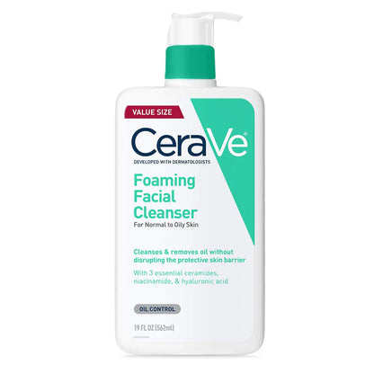 CeraVe Foaming Facial Cleanser | Daily Face Wash for Oily Skin | Hyaluronic Acid + Ceramides + Niacinamide| Fragrance Free & Paraben Free | Non Drying Oil Control Face Wash | 19 Fluid Ounce 19 Fl Oz (Pack of 1) - DivineLuxes