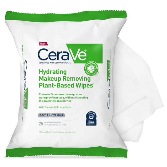 CeraVe Hydrating Facial Cleansing Makeup Remover Wipes| Plant Based Face Biodegradable in Home Compost| Wash Cloth| Suitable for Sensitive Skin| Fragrance-free Non-comedogenic| 25 Count - DivineLuxes