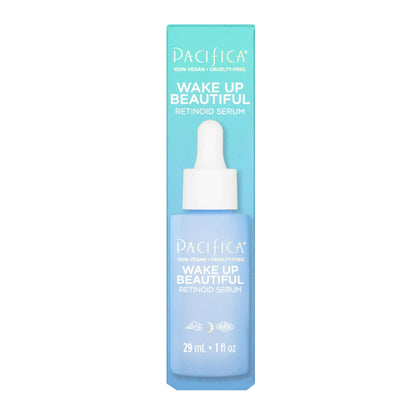 Front  Design of the Box Pacifica 100% Vegan - Cruelty-Free - Wake Up Beautiful Retinoid Serum - 29mL - 1 fl oz