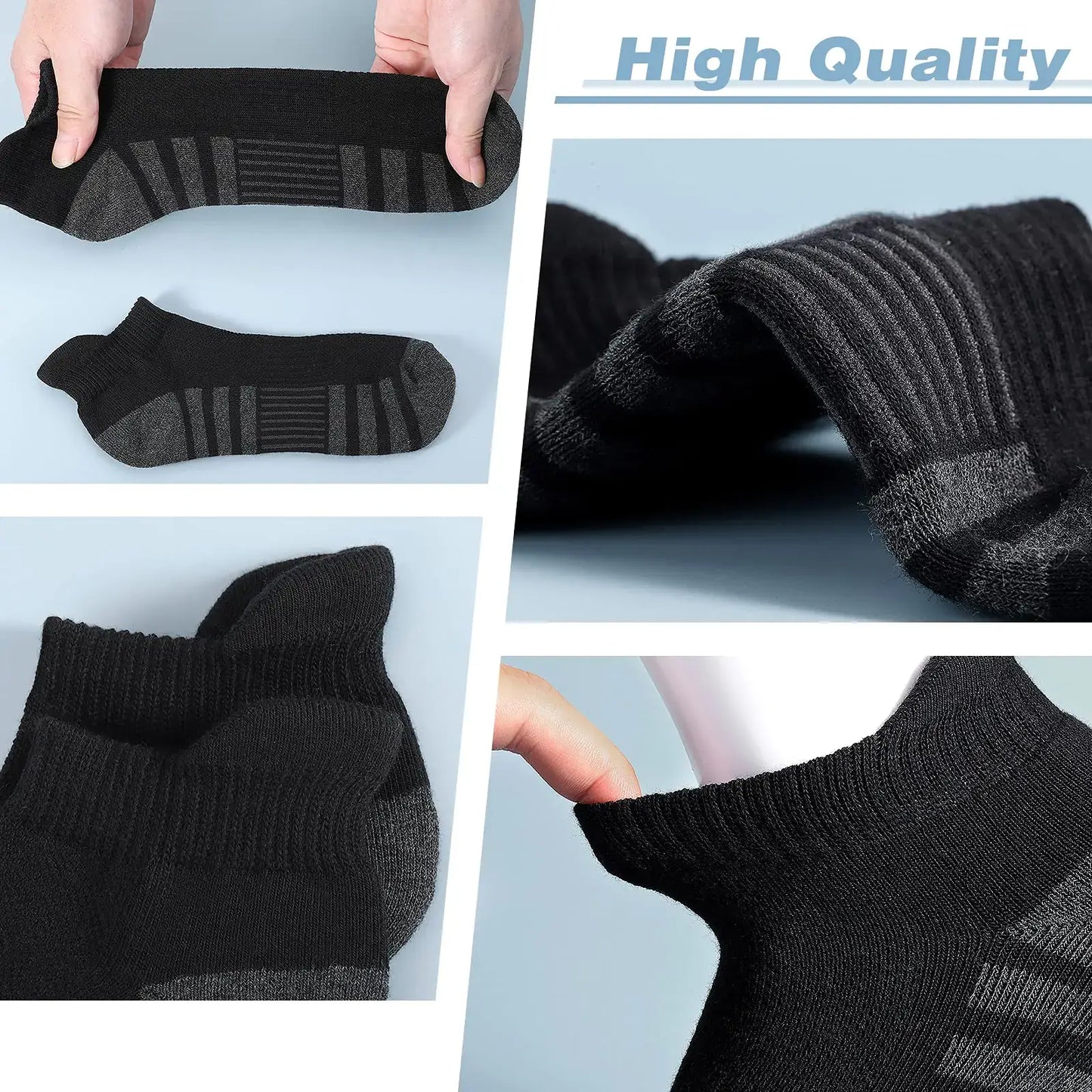 Close-up features of Airacker Ankle Athletic Running Socks Cushioned Breathable Low Cut Sports Tab Socks for Men and Women