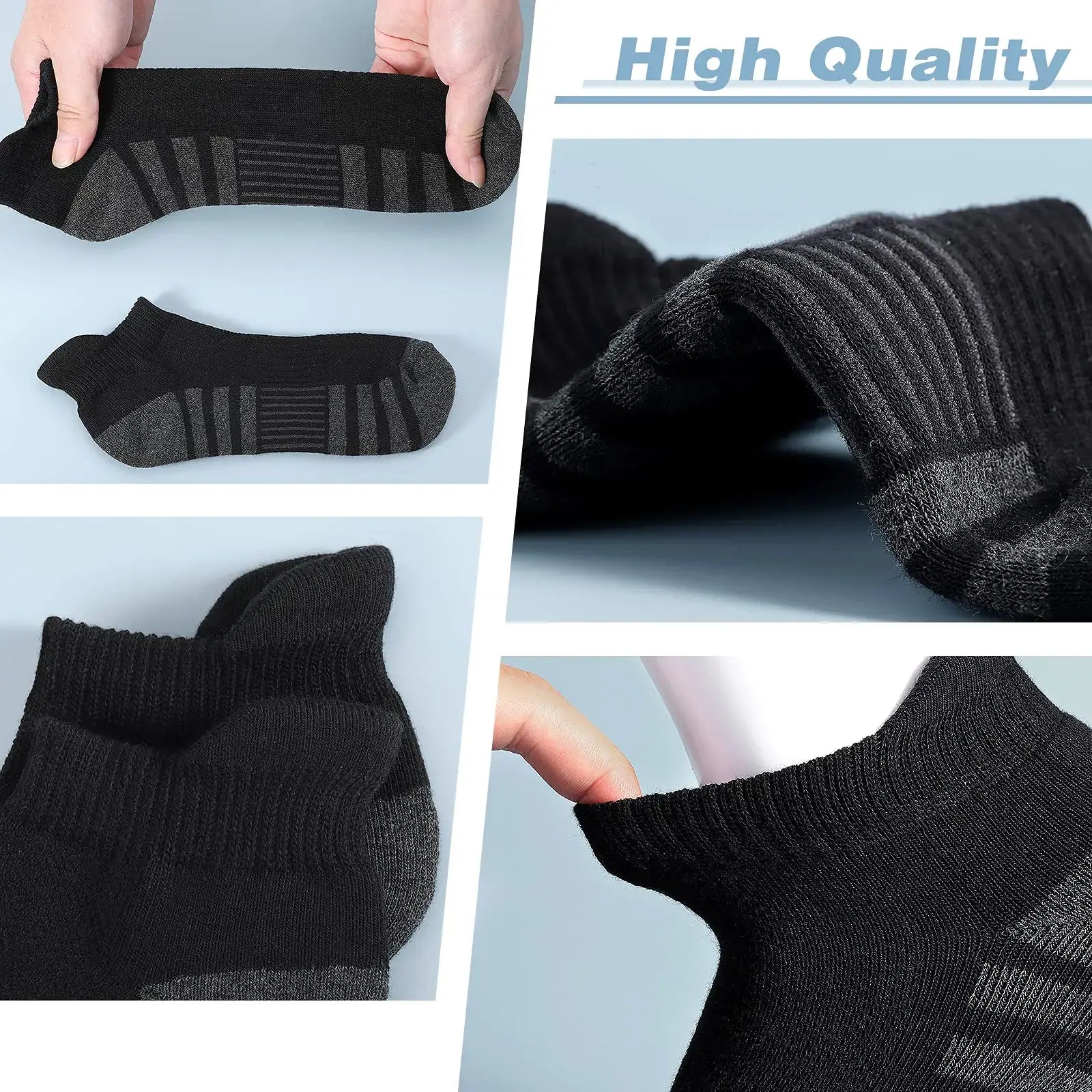 Close-up features of Airacker Ankle Athletic Running Socks Cushioned Breathable Low Cut Sports Tab Socks for Men and Women