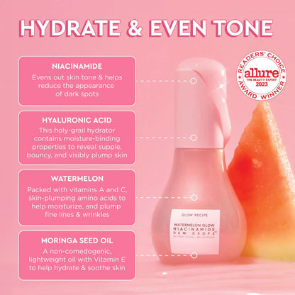 Hydrate & Even Tone with Niacinamide, Hyaluronic Acid, Watermelon, and Moringa Seed Oil - This Product is a readers' choice winner award by allure - the beauty expert 2023