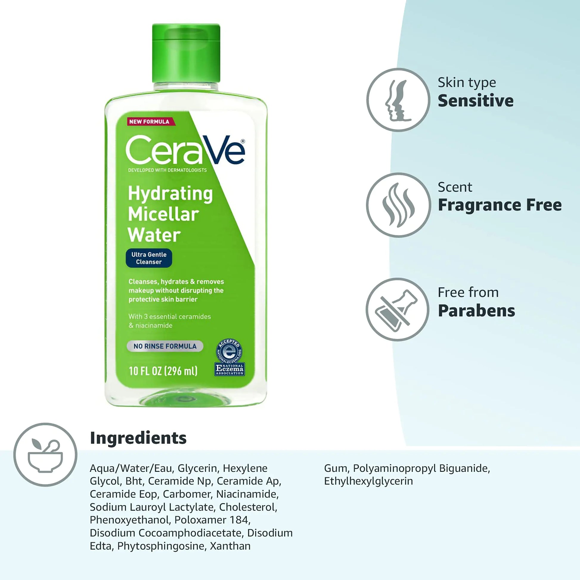 CeraVe Micellar Water | New & Improved Formula | Hydrating Facial Cleanser & Eye Makeup Remover | Fragrance Free & Non-Irritating | 10 Fl. Oz - DivineLuxes