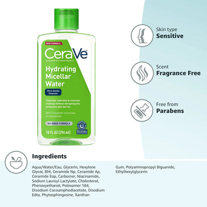 CeraVe Micellar Water | New & Improved Formula | Hydrating Facial Cleanser & Eye Makeup Remover | Fragrance Free & Non-Irritating | 10 Fl. Oz - DivineLuxes