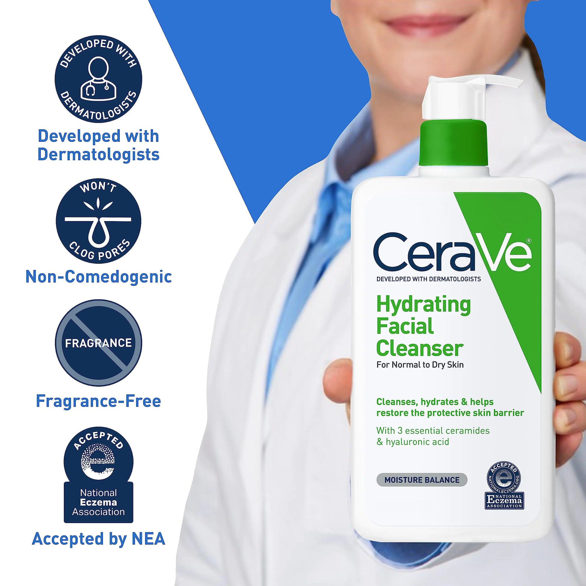 CeraVe Hydrating Facial Cleanser | Moisturizing Face Wash For Dry Skin | Hyaluronic Acid + Ceramides + Glycerin | Hydrating Cleanser For Normal To Dry Skin | National Eczema Assosiation Certified - DivineLuxes