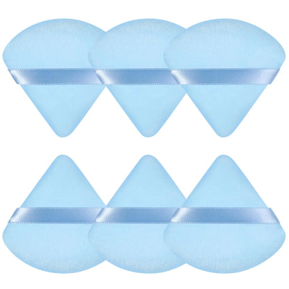 Pimoys 6 Pieces Powder Puff Face Soft Triangle Makeup Puff for Loose Powder Setting Powder, Velour Makeup Blender Sponge Set Beauty Makeup Tool, Blue - DivineLuxes