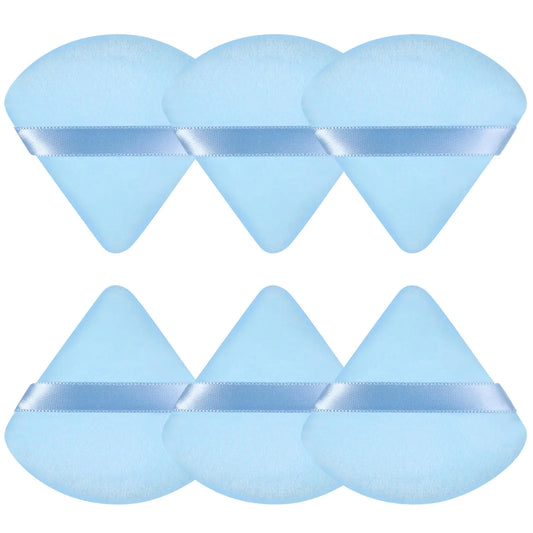 Pimoys 6 Pieces Powder Puff Face Soft Triangle Makeup Puff for Loose Powder Setting Powder, Velour Makeup Blender Sponge Set Beauty Makeup Tool, Blue - DivineLuxes