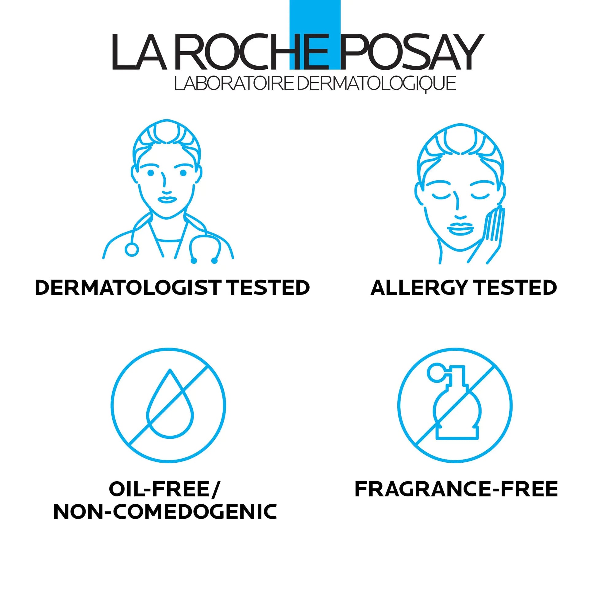 Sign that the product is trusted -  dermatologist Tested, Allergy tested, Oil-Free Non-Comedogenic, fragrance-free 