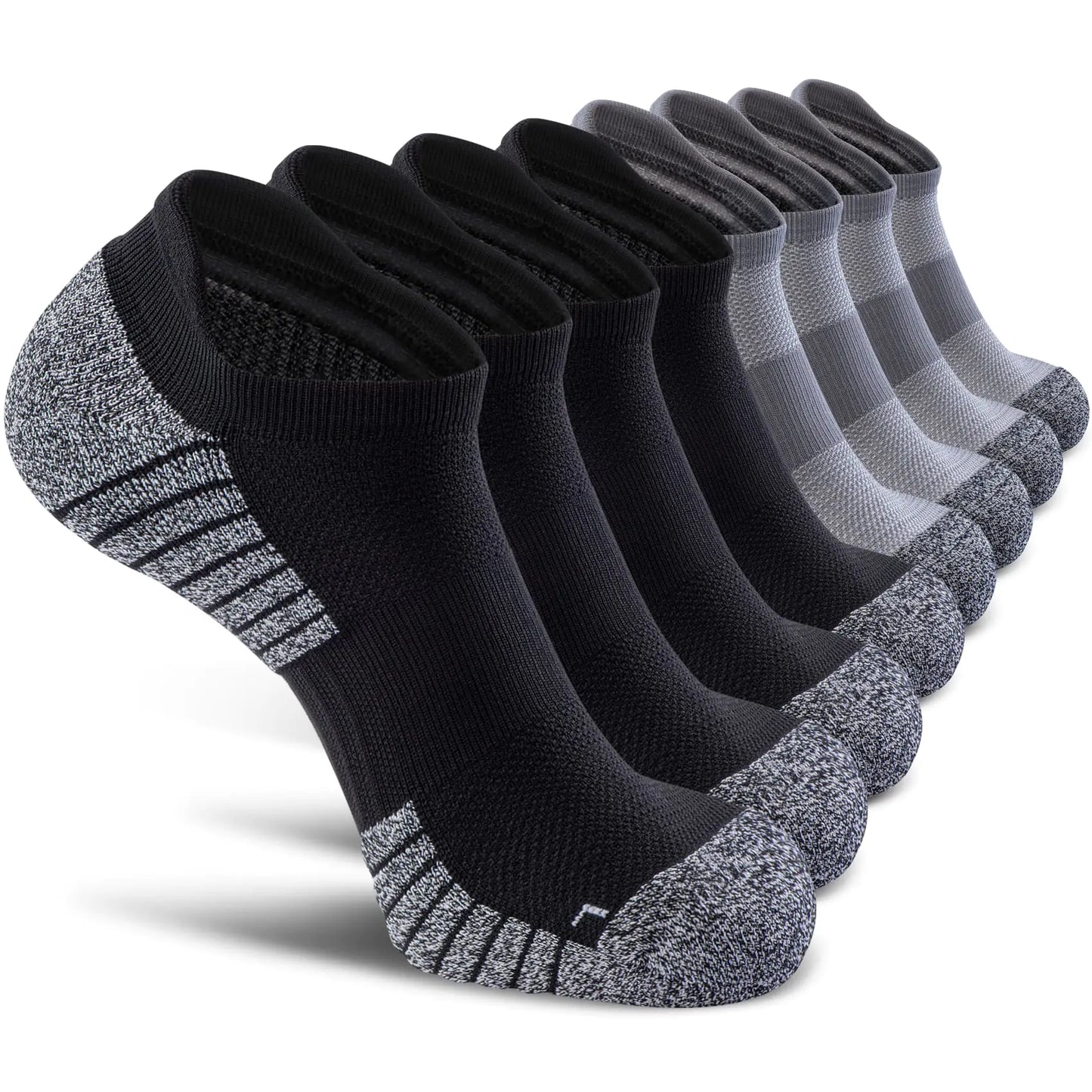 No Show Sports Compression Socks for Men and Women Circulation 4/8 Pack Large Black(4) & Grey(4) - DivineLuxes