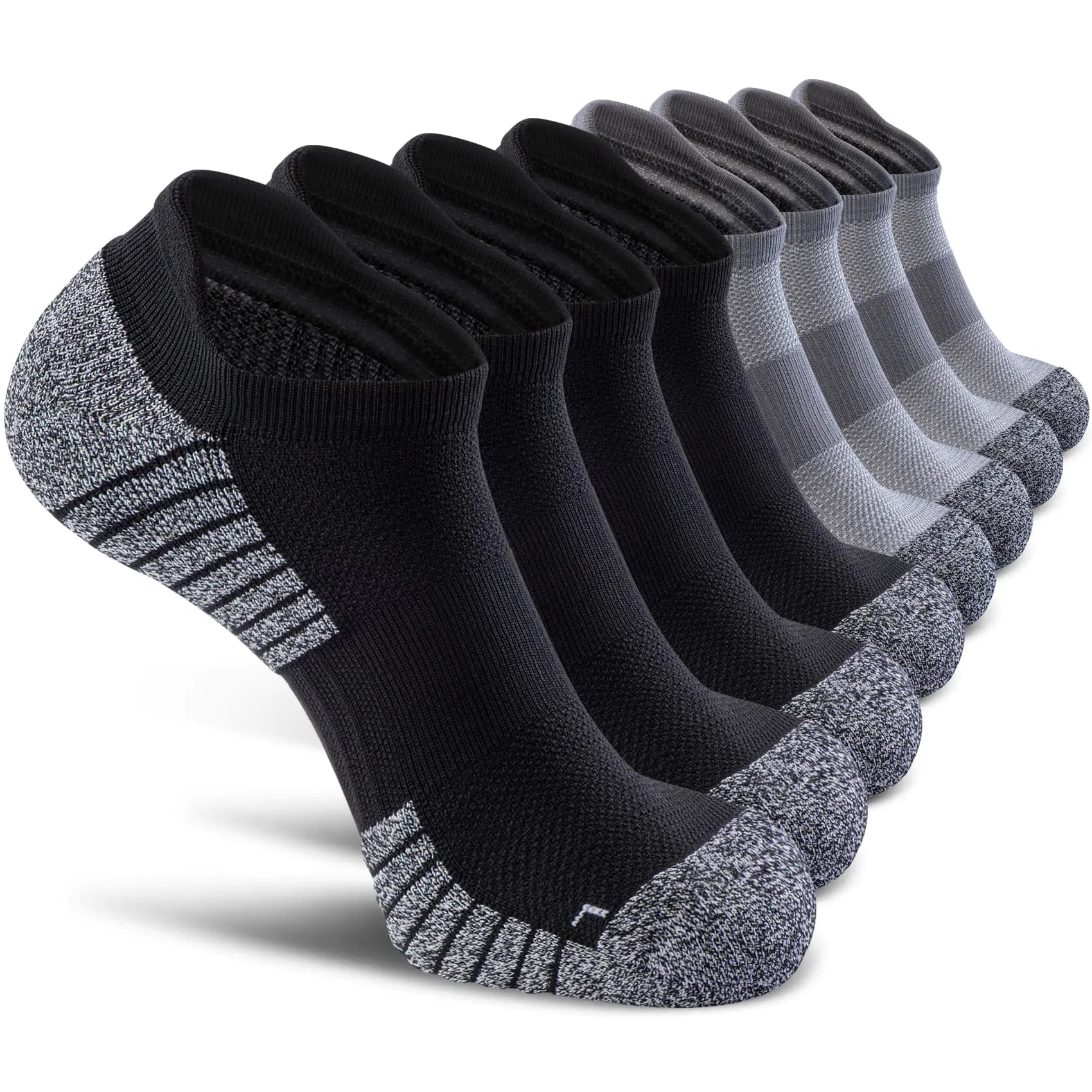 No Show Sports Compression Socks for Men and Women Circulation 4/8 Pack Large Black(4) & Grey(4) - DivineLuxes