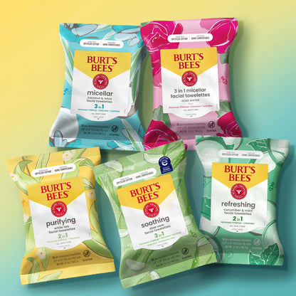 Burt's Bees Rose Water Face Wipes, for All Skin Types, Hydrating Micellar Makeup Remover & Facial Cleansing Towelettes, 30 Ct (3-Pack) 30 Count (Pack of 3) - DivineLuxes
