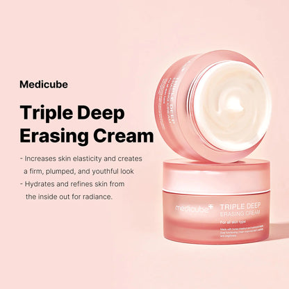 Triple Deep Erasing Cream Medicube Triple Collagen Cream - Hydrating & Firming Moisturizer with Hyaluronic Acid, Premium Elastin, Shea Butter - Wrinkle Care & Boosts Elasticity - Korean Skincare, 1.69 oz - DivineLuxes