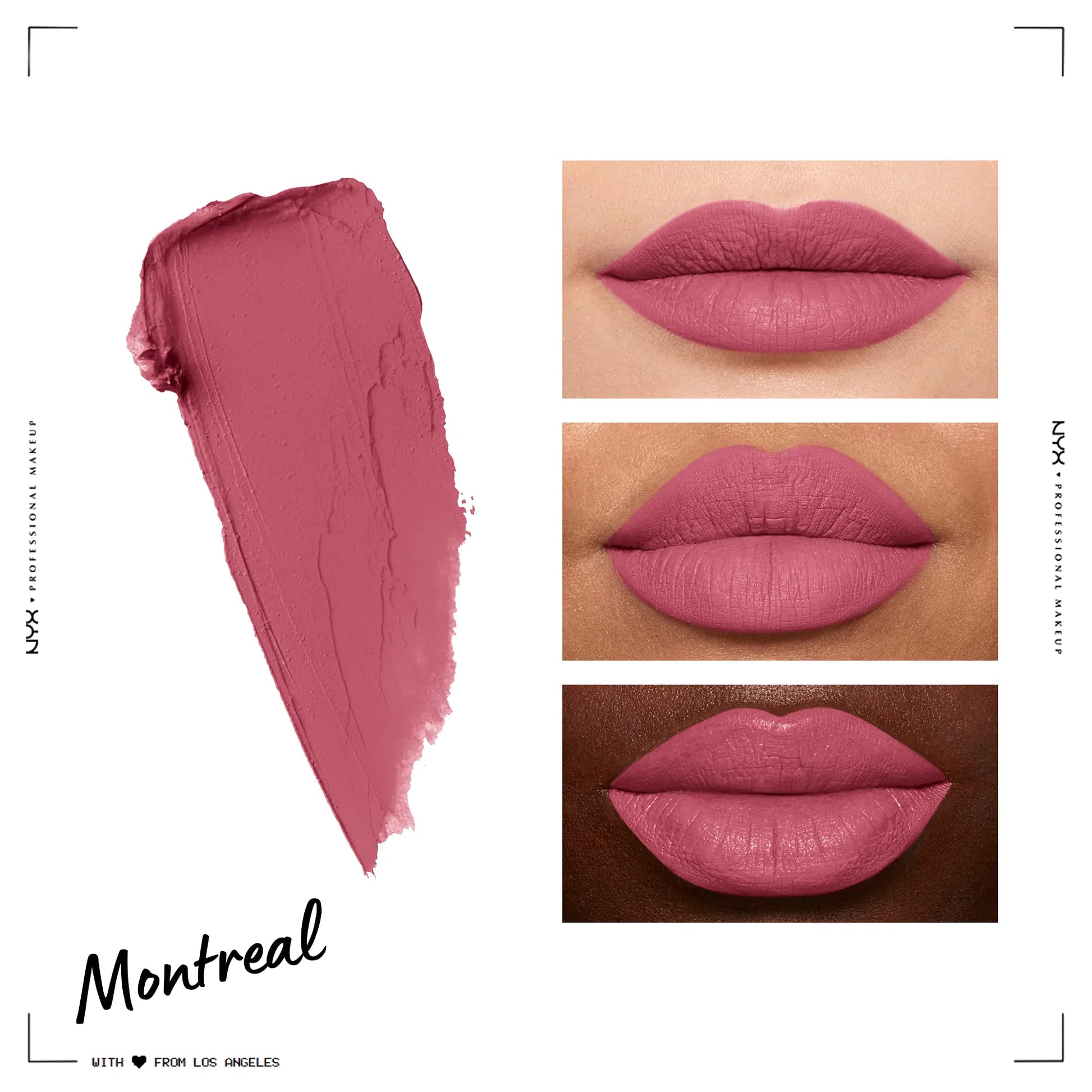 Monreal NYX PROFESSIONAL MAKEUP Soft Matte Lip Cream Worn by a white Woman, Neutrat and dark skin Tone 