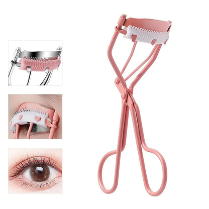 Pink Eyelash Curler White Comb  with How to Apply and its results when being used