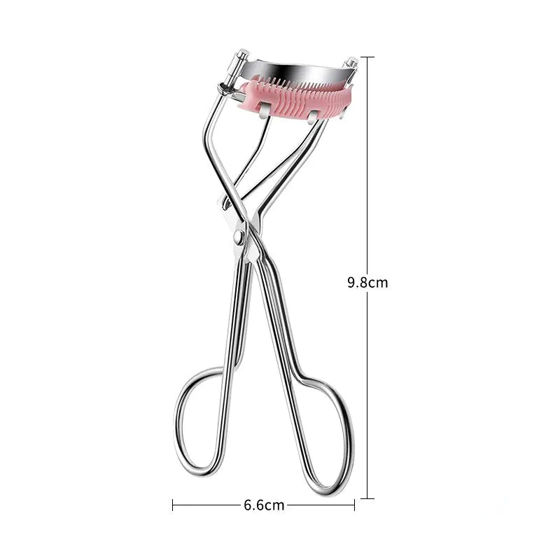 Silver Eyelash Curler with Pink Comb  Dimension (Length 9.8cm, Normal Width 6.6cm)