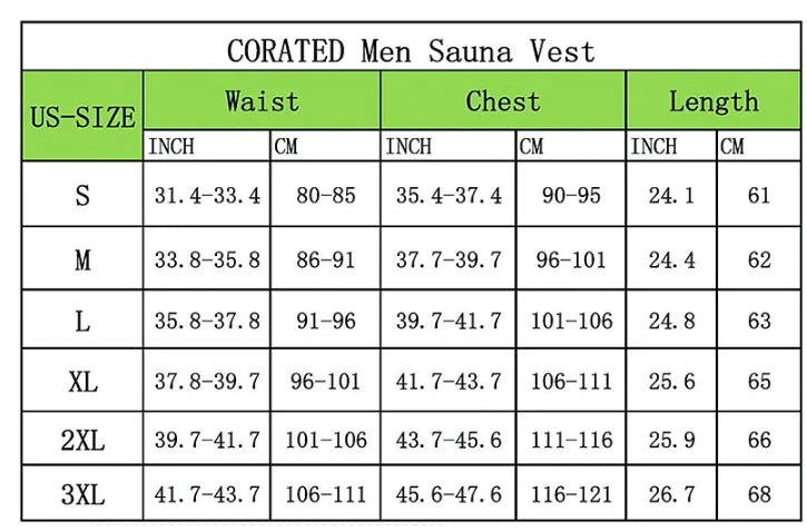 Sizes for Men Shaper Vest