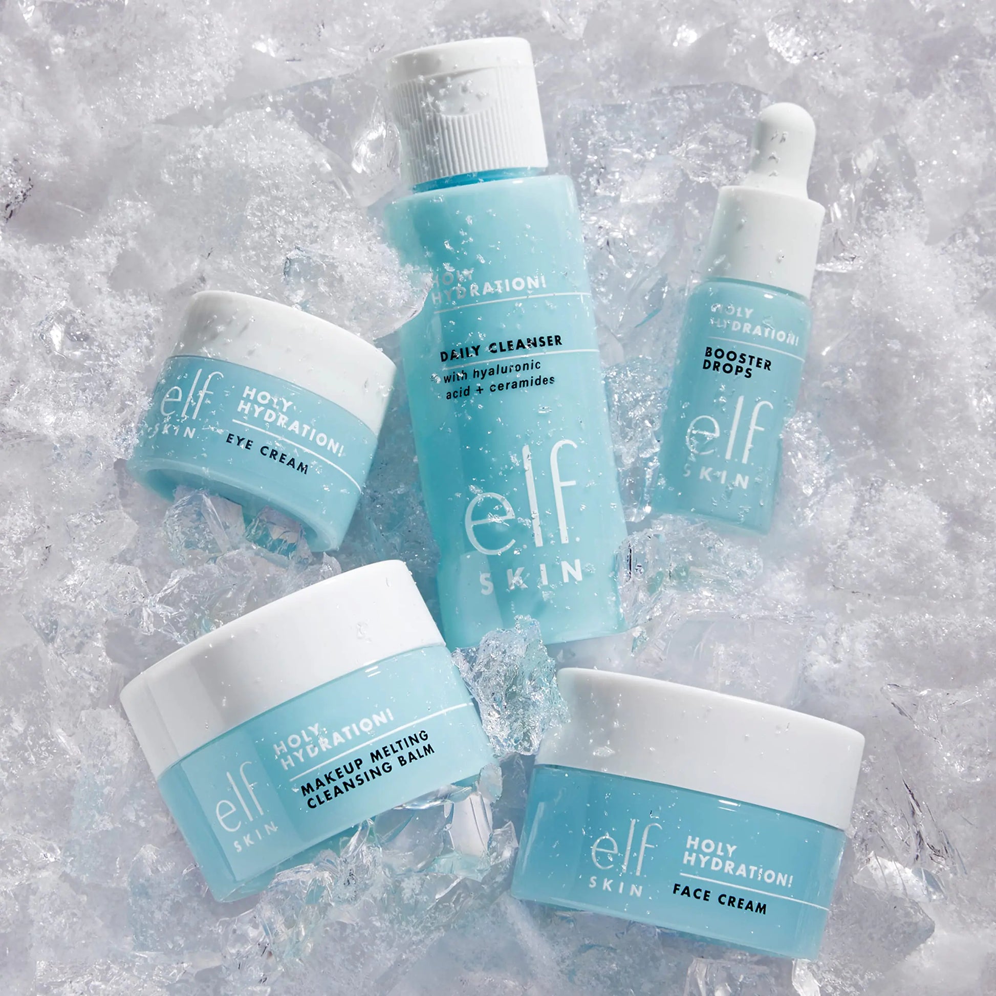 on the ice e.l.f. SKIN Hydrated Ever After Skincare Mni Kit, a 4-in-1 travel set with cleanser, makeup remover, eye cream, and moisturizer for all-day hyrdaration and smooth, radiant skin