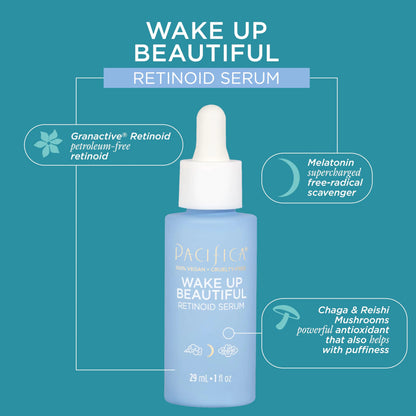 Wake Up Beautiful Retinoid Serum - Granactive Retinoid Petroleum-free Retinoid, Melatonin Supercharged Free-radical scavenger, Chaga & Reishi Mushrooms powerful Antioxidant that also helps with puffiness