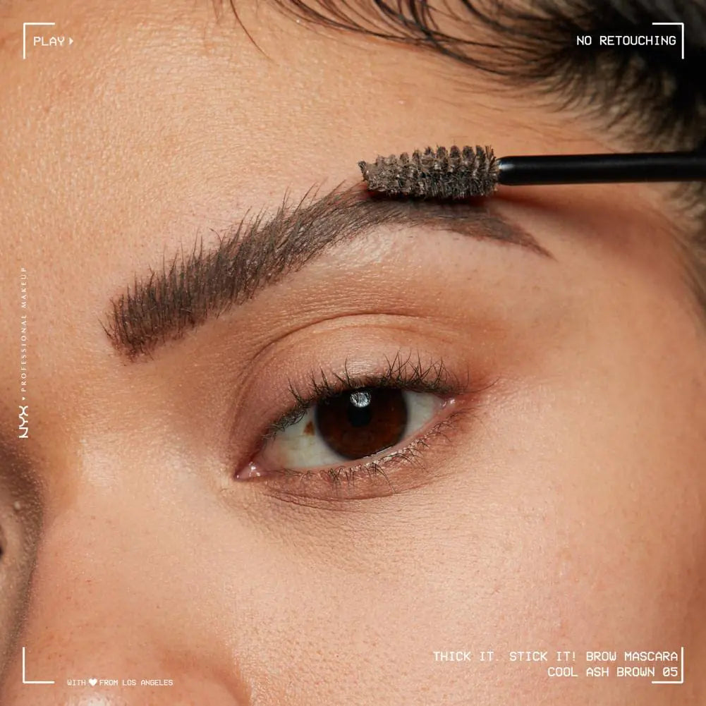 Woman Applying NYX PROFESSIONAL MAKEUP Thick It Stick It Thickening Brow Mascara