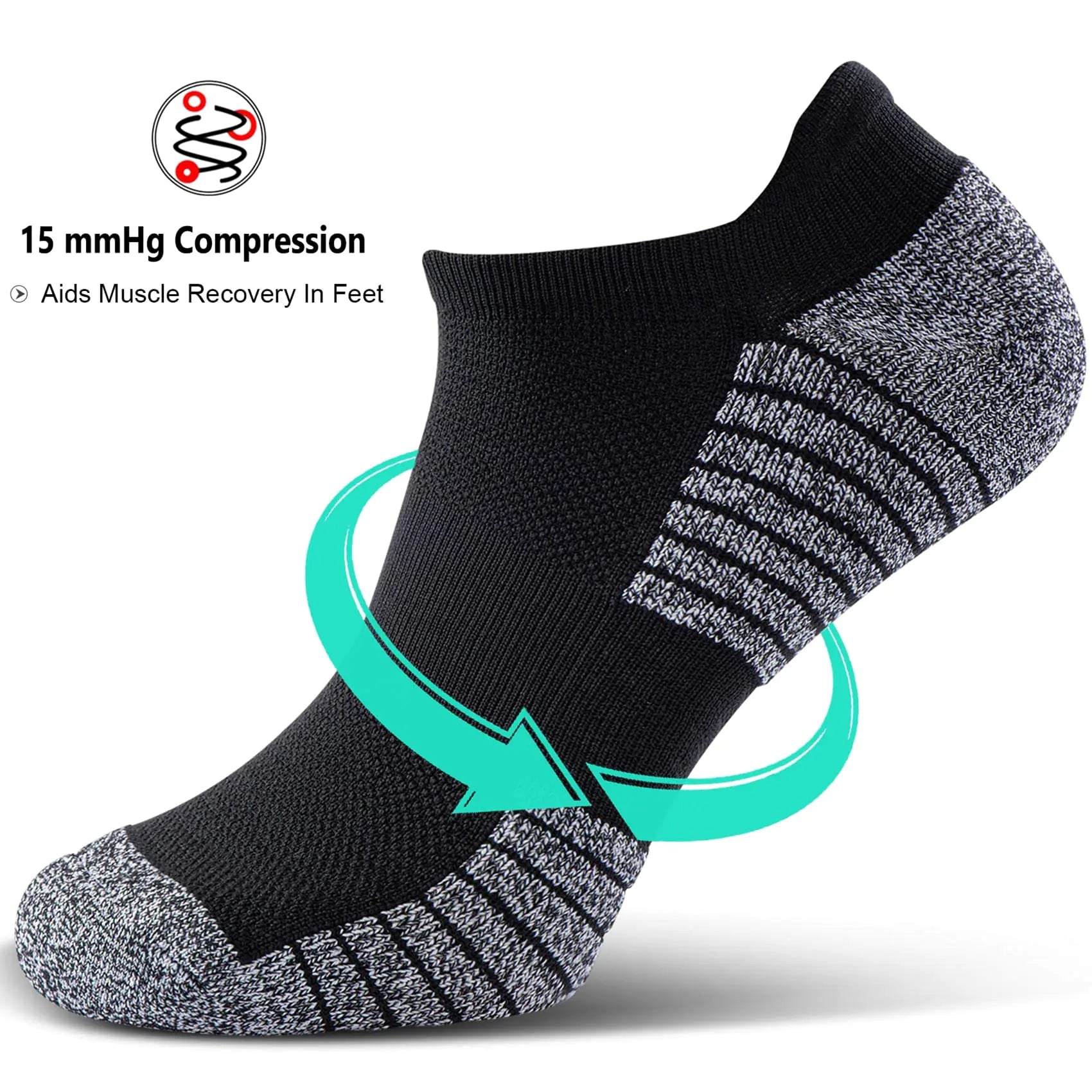 No Show Sports Compression Socks for Men and Women Circulation 4/8 Pack Large Black(4) & Grey(4) - DivineLuxes