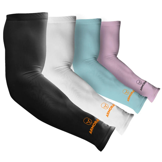 ARMORAY Arm Sleeves for Men or Women - Tattoo Cover Up - Cooling Sports Sleeve for Basketball Golf Football Pink + Black + White + Blue (4 Pairs) One Size Fits Most - DivineLuxes