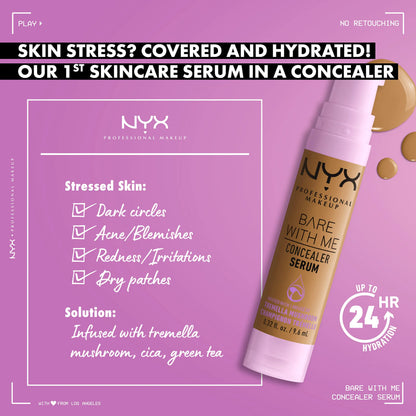 NYX PROFESSIONAL MAKEUP Bare With Me Concealer Serum, Up To 24Hr Hydration - Rich 12 Rich 0.32 Fl Oz (Pack of 1) - DivineLuxes