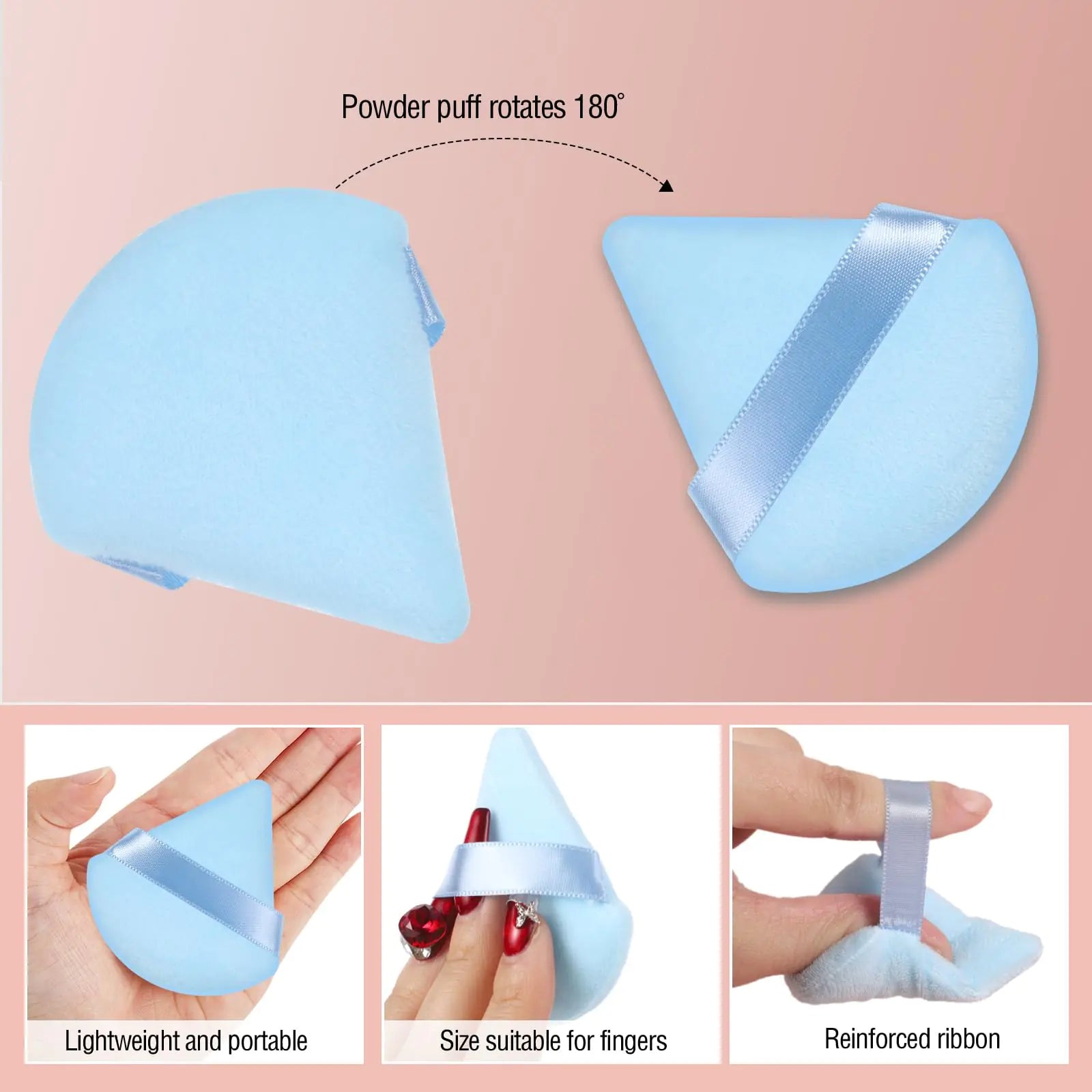 Pimoys 6 Pieces Powder Puff Face Soft Triangle Makeup Puff for Loose Powder Setting Powder, Velour Makeup Blender Sponge Set Beauty Makeup Tool, Blue - DivineLuxes