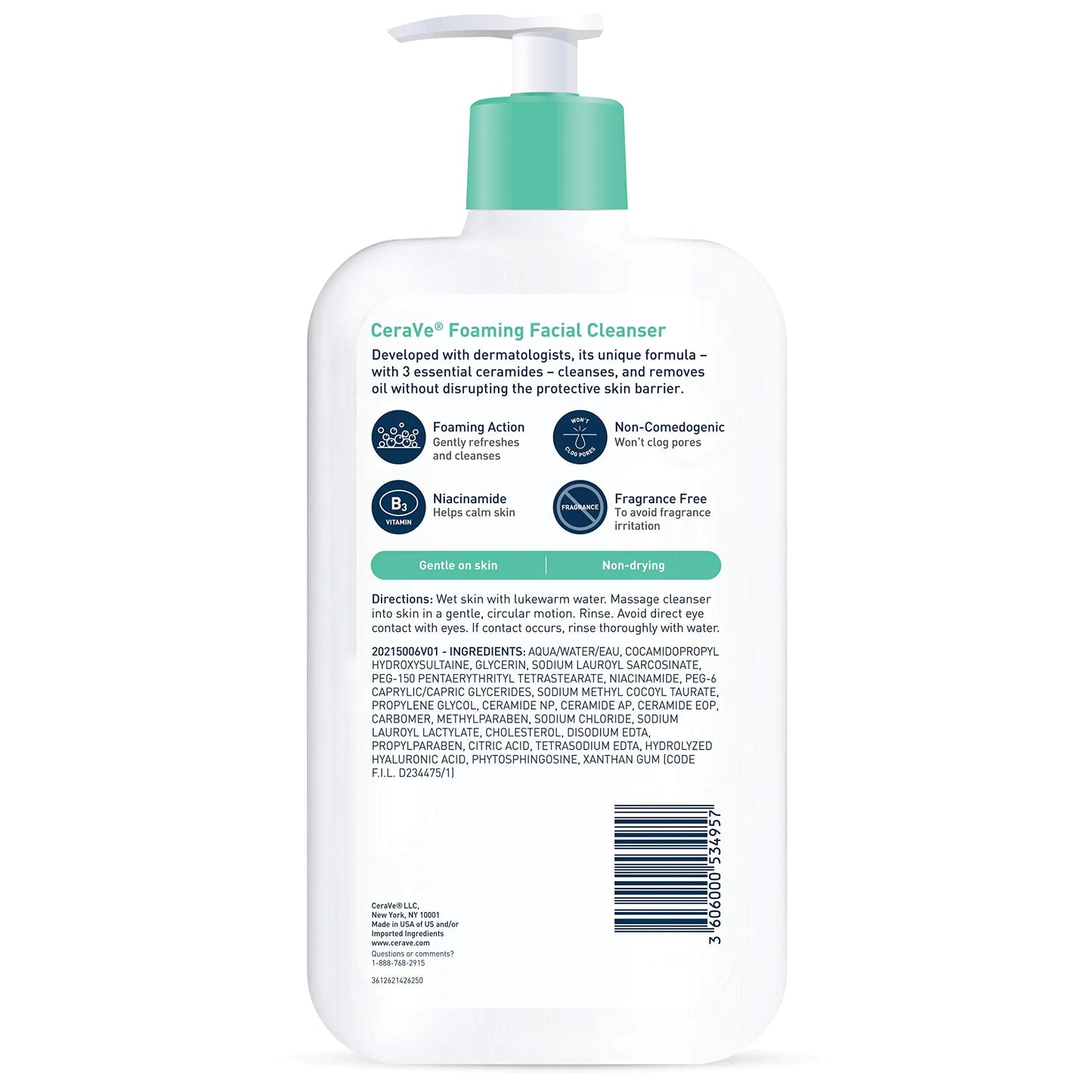CeraVe Foaming Facial Cleanser | Daily Face Wash for Oily Skin | Hyaluronic Acid + Ceramides + Niacinamide| Fragrance Free & Paraben Free | Non Drying Oil Control Face Wash | 19 Fluid Ounce 19 Fl Oz (Pack of 1) - DivineLuxes