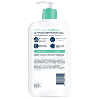 CeraVe Foaming Facial Cleanser | Daily Face Wash for Oily Skin | Hyaluronic Acid + Ceramides + Niacinamide| Fragrance Free & Paraben Free | Non Drying Oil Control Face Wash | 19 Fluid Ounce 19 Fl Oz (Pack of 1) - DivineLuxes