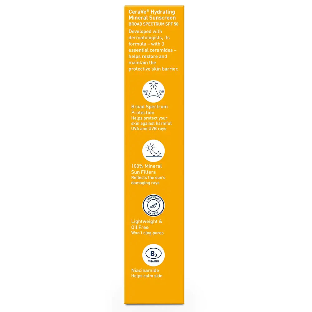 CeraVe 100% Mineral Sunscreen SPF 50 | Face sunscreen With Zinc Oxide & Titanium Dioxide | Hyaluronic Acid + Niacinamide + Ceramides | Oil Free Sunscreen For Face | Travel Size Sunscreen 2.5 oz - DivineLuxes