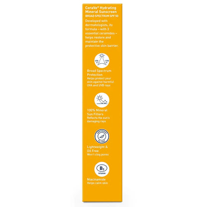 CeraVe 100% Mineral Sunscreen SPF 50 | Face sunscreen With Zinc Oxide & Titanium Dioxide | Hyaluronic Acid + Niacinamide + Ceramides | Oil Free Sunscreen For Face | Travel Size Sunscreen 2.5 oz - DivineLuxes